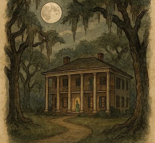 Myrtles Plantation with the ghost of Chloe on the veranda in Louisiana.