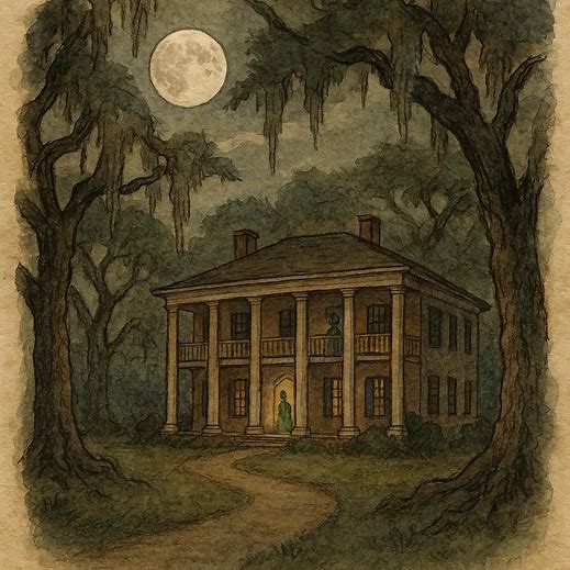 Myrtles Plantation with the ghost of Chloe on the veranda in Louisiana.