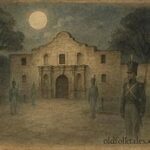 ghostly Alamo soldiers guarding the mission under moonlight Texas folklore.