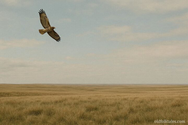 Hawk circling above the Great Plains, symbolizing vision, clarity, and truth-seeking.