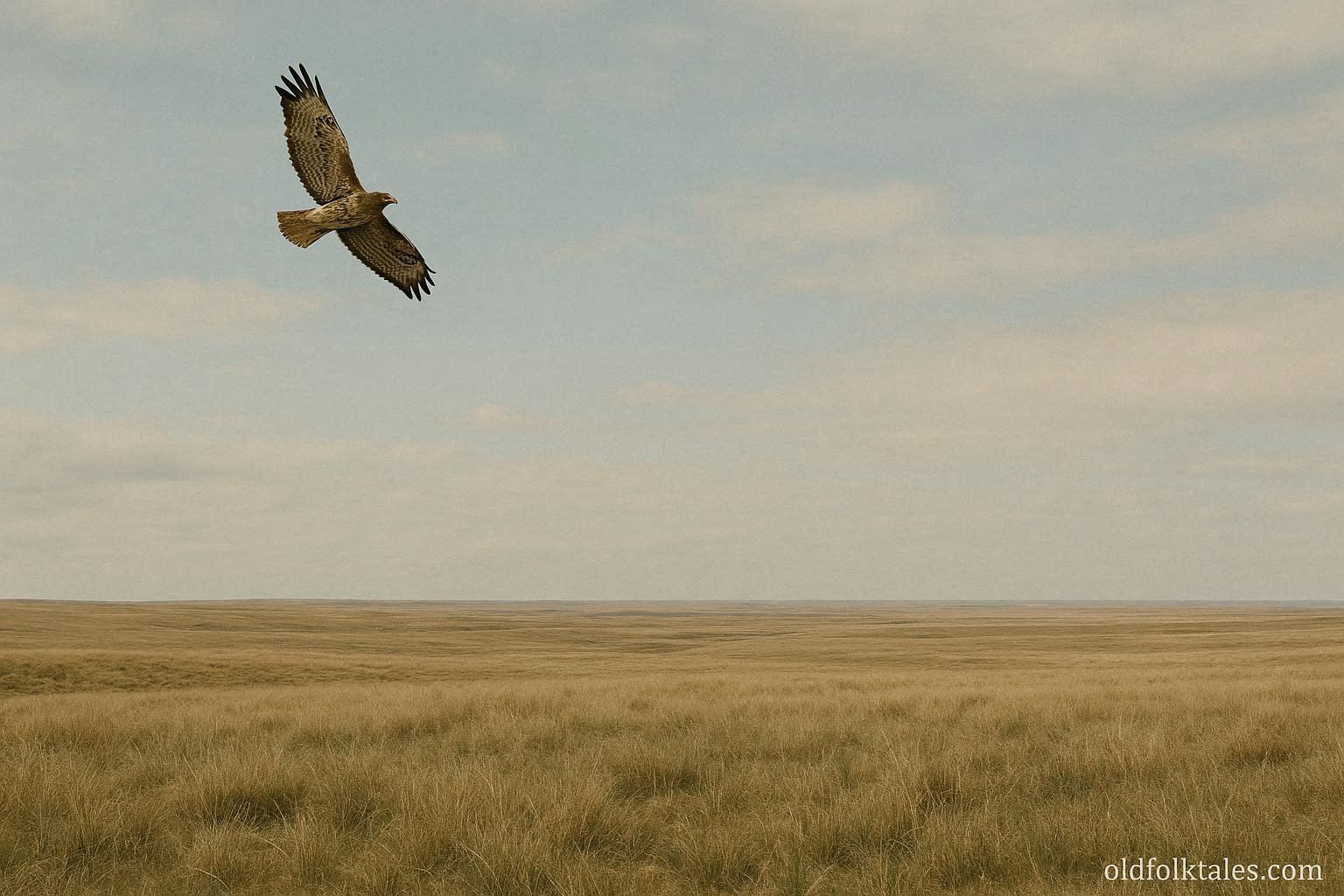Hawk circling above the Great Plains, symbolizing vision, clarity, and truth-seeking.