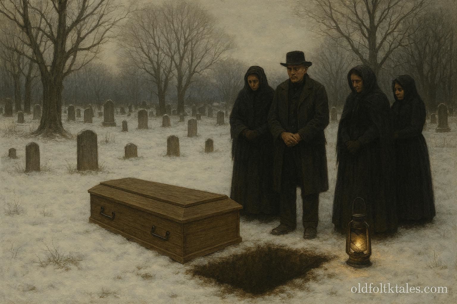 Winter cemetery in rural Rhode Island representing Mercy Brown vampire folklore