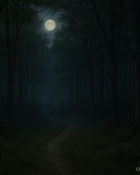 Moonlit forest path in rural Pennsylvania associated with the Seven Gates of Hell legend