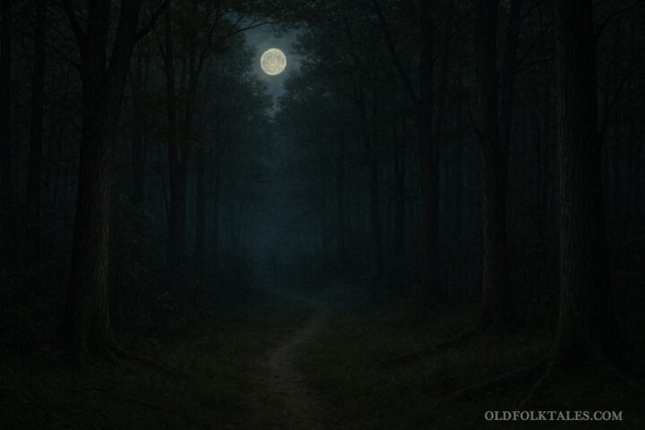Moonlit forest path in rural Pennsylvania associated with the Seven Gates of Hell legend
