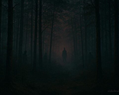 Shadowy figure in Appalachian forest hollow with mysterious echoing voice