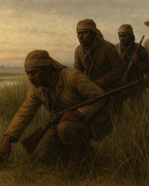 Black Seminole Scouts guiding soldiers through southern frontier terrain
