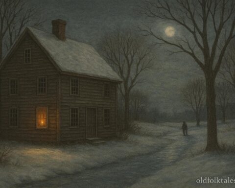 Candle glowing in a colonial window during winter symbolizing hospitality and remembrance