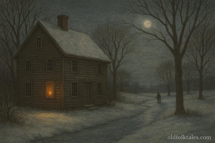 Candle glowing in a colonial window during winter symbolizing hospitality and remembrance