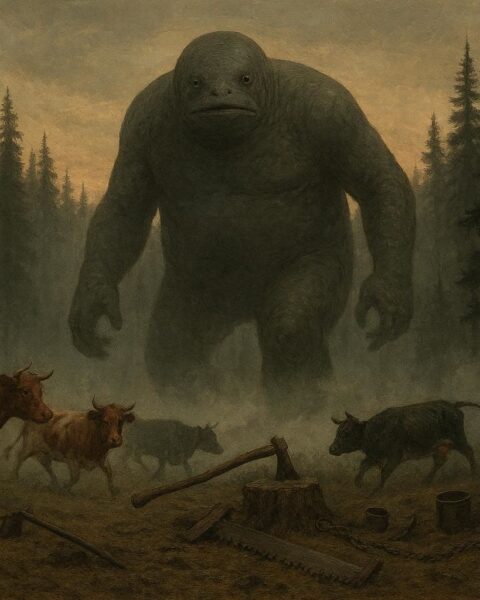 Gumbaroo, a rubber skinned folklore creature said to haunt Pacific Northwest logging camps and forests