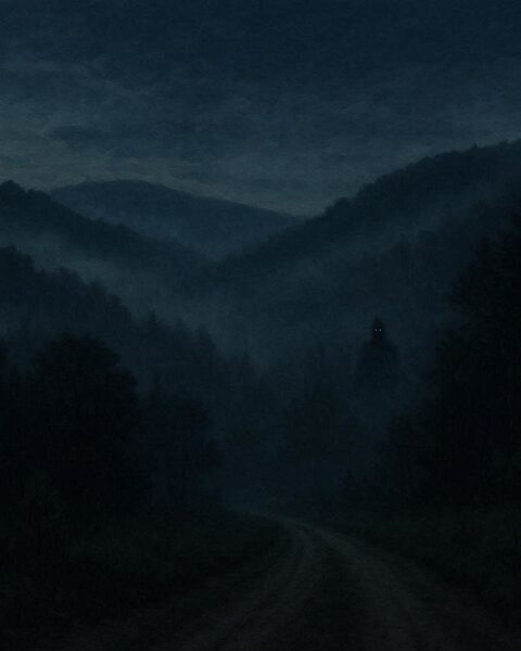 Shadowy figure standing in an Ozark forest valley at night, emitting strange howls