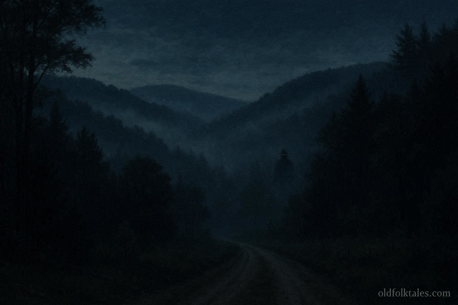 Shadowy figure standing in an Ozark forest valley at night, emitting strange howls