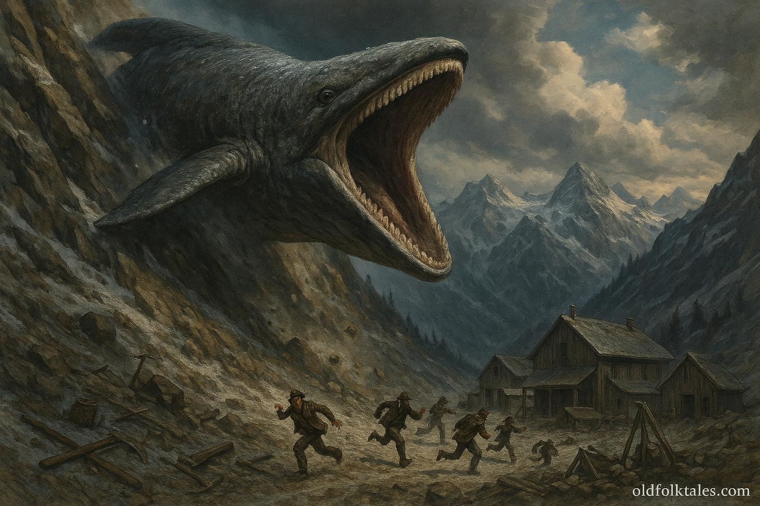 Slide-Rock Bolter, a legendary mountain cryptid said to slide down Colorado slopes to devour miners