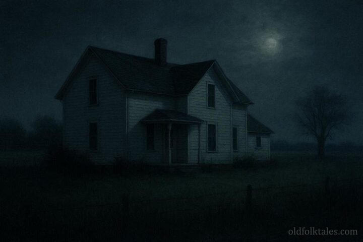 The Villisca Axe Murder House in Iowa at night