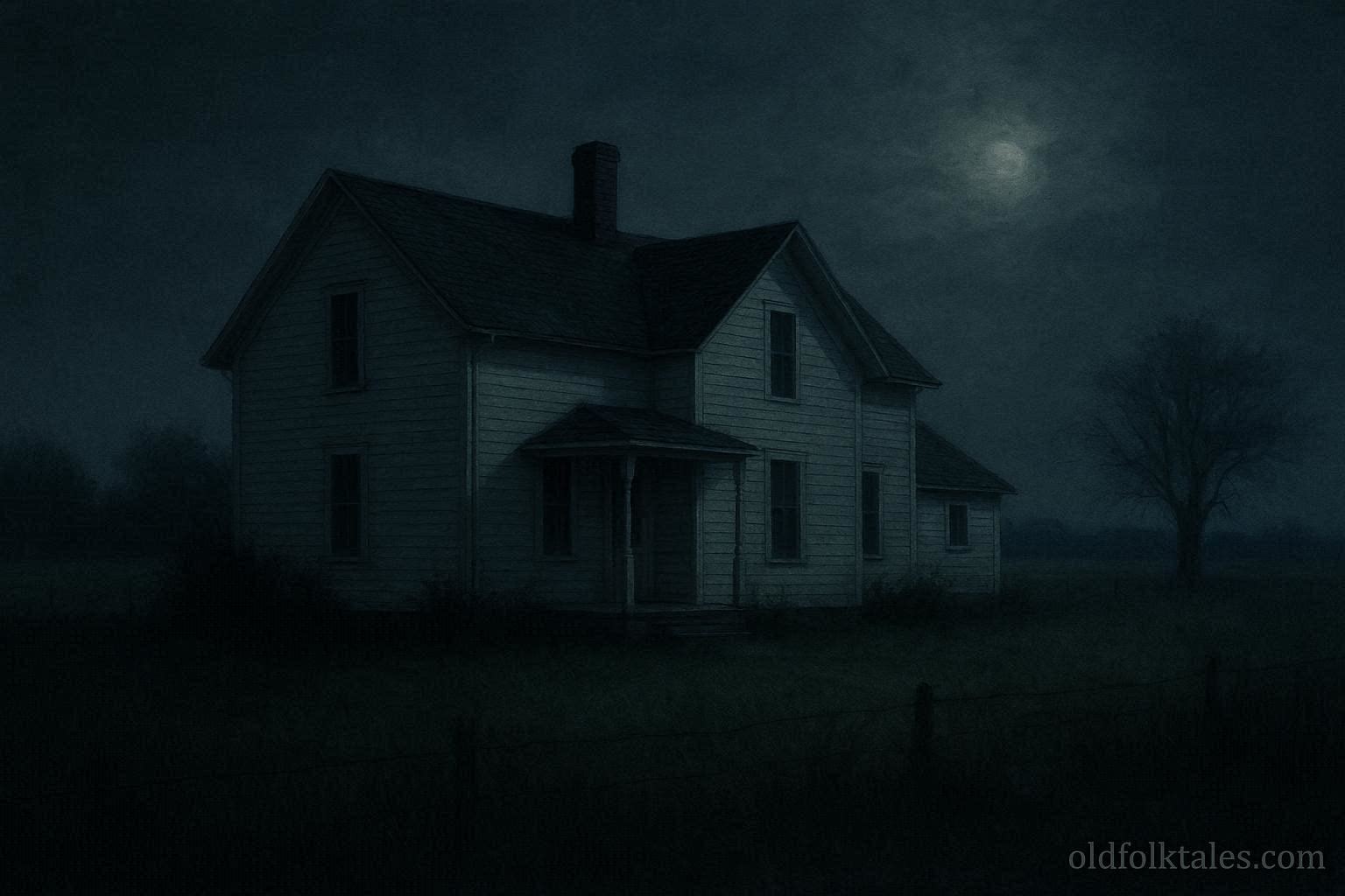 The Villisca Axe Murder House in Iowa at night
