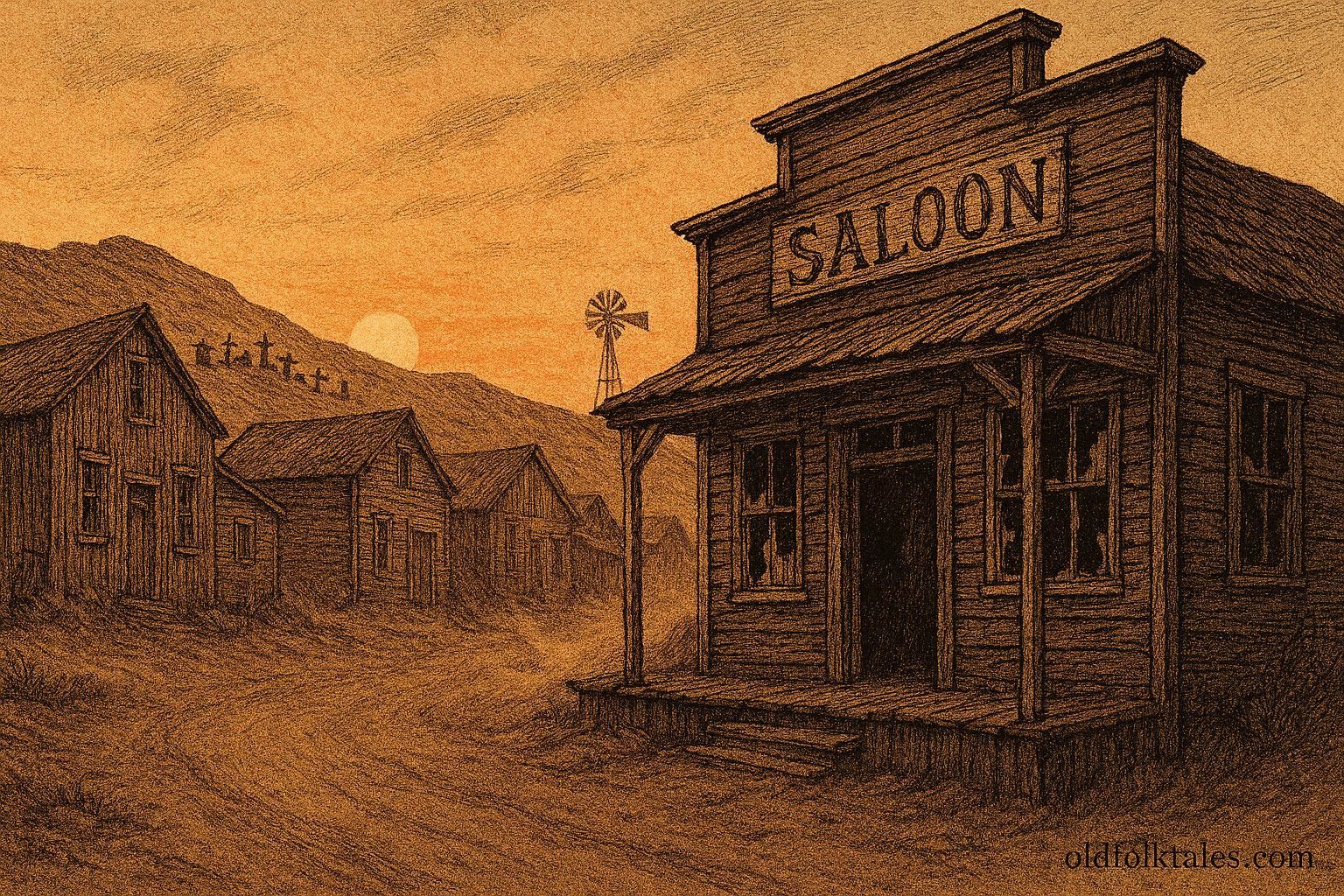 Abandoned Bodie Ghost Town in California with dusty street and old wooden buildings at sunset