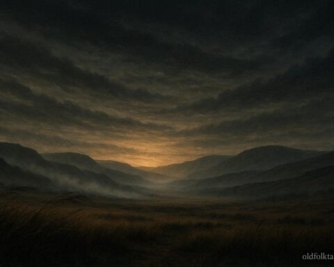 Empty American landscape with mist and wind suggesting legendary unseen battle cries before conflict.