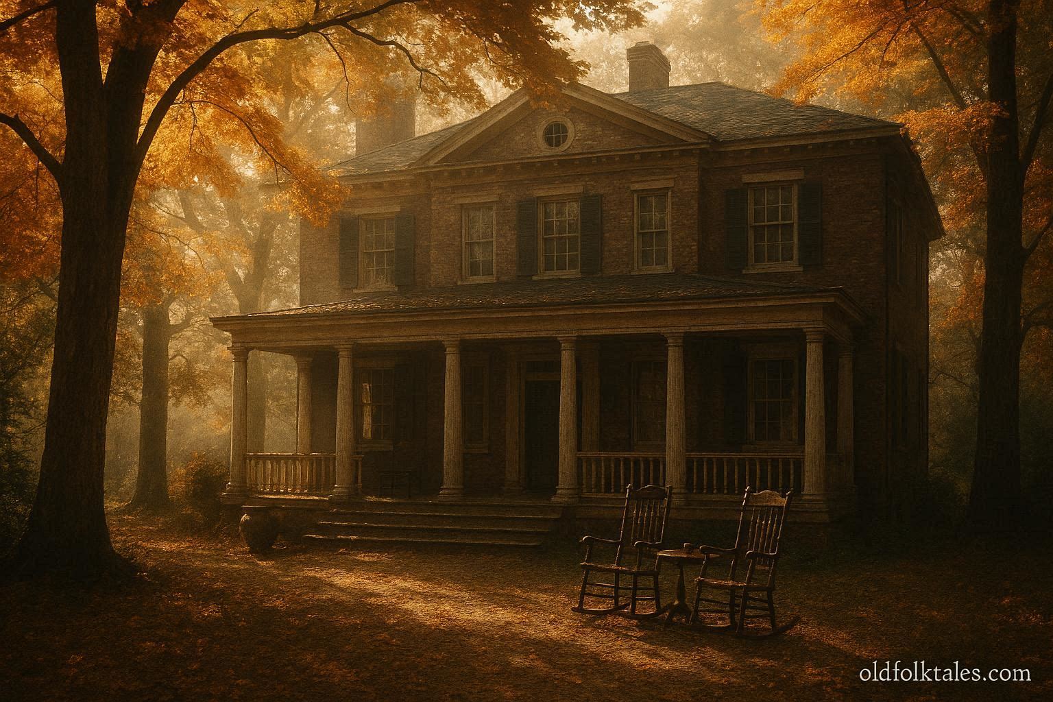 Historic American estate surrounded by autumn trees, representing the Kennedy family legacy and the legend of the Kennedy curse.