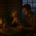 An Appalachian healer whispers a sacred verse while holding a young man’s wounded hand inside a mountain cabin.