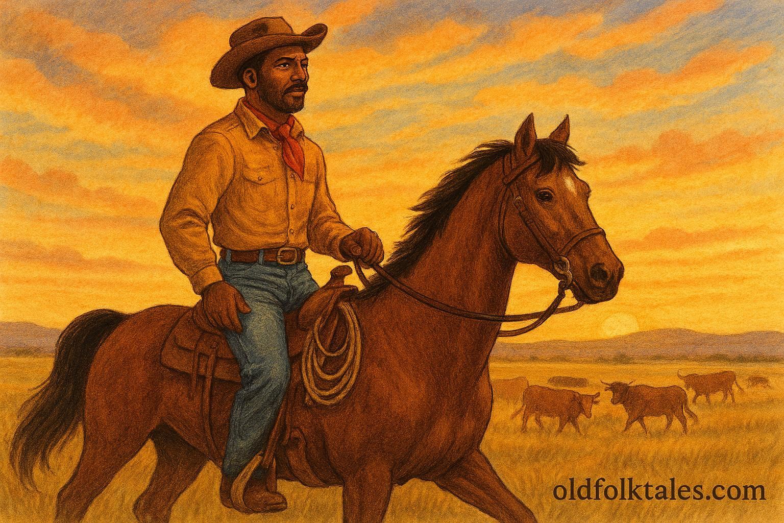 Nat Love, legendary African American cowboy, riding through Western plains representing courage and frontier skill