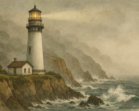 Point Sur Lighthouse on California cliffs with foggy coastline, associated with maritime ghost stories