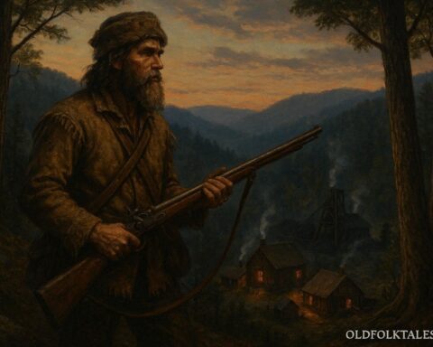 The Yard Dog standing guard on a mountain ridge overlooking a Kentucky coal mining community