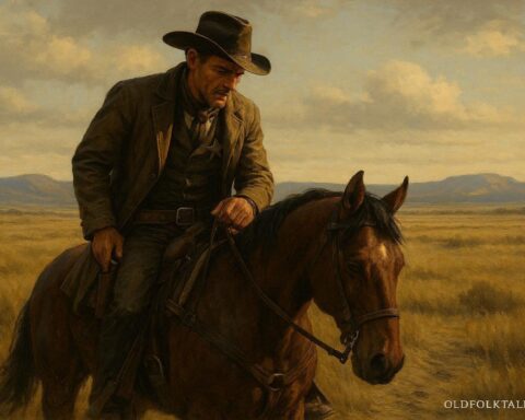 A lawman tracking footprints across an open western landscape