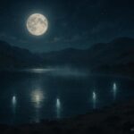 Glowing ethereal figures near a Nevada desert lake at night representing Northern Paiute Water Babies legend.