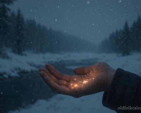 A person feeling warm snow falling during winter