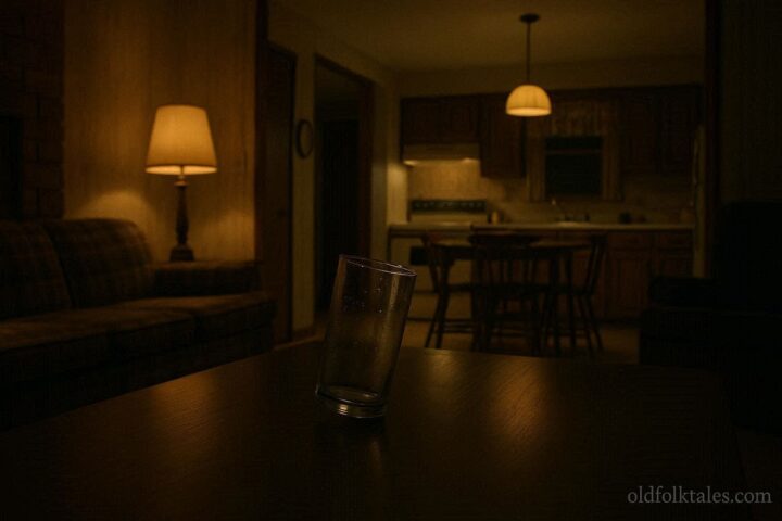 Glass moving across a table inside a Connecticut home representing the Bridgeport poltergeist legend