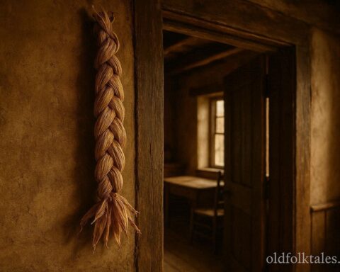 Braided corn husks hanging indoors as a protective charm
