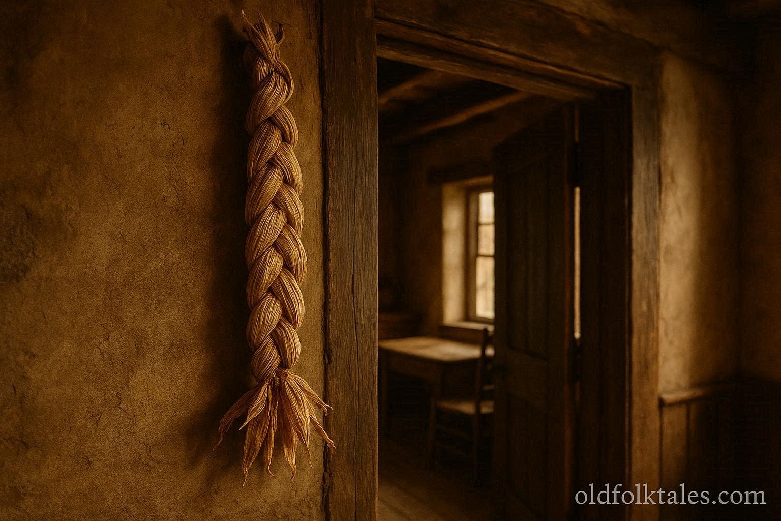 Braided corn husks hanging indoors as a protective charm