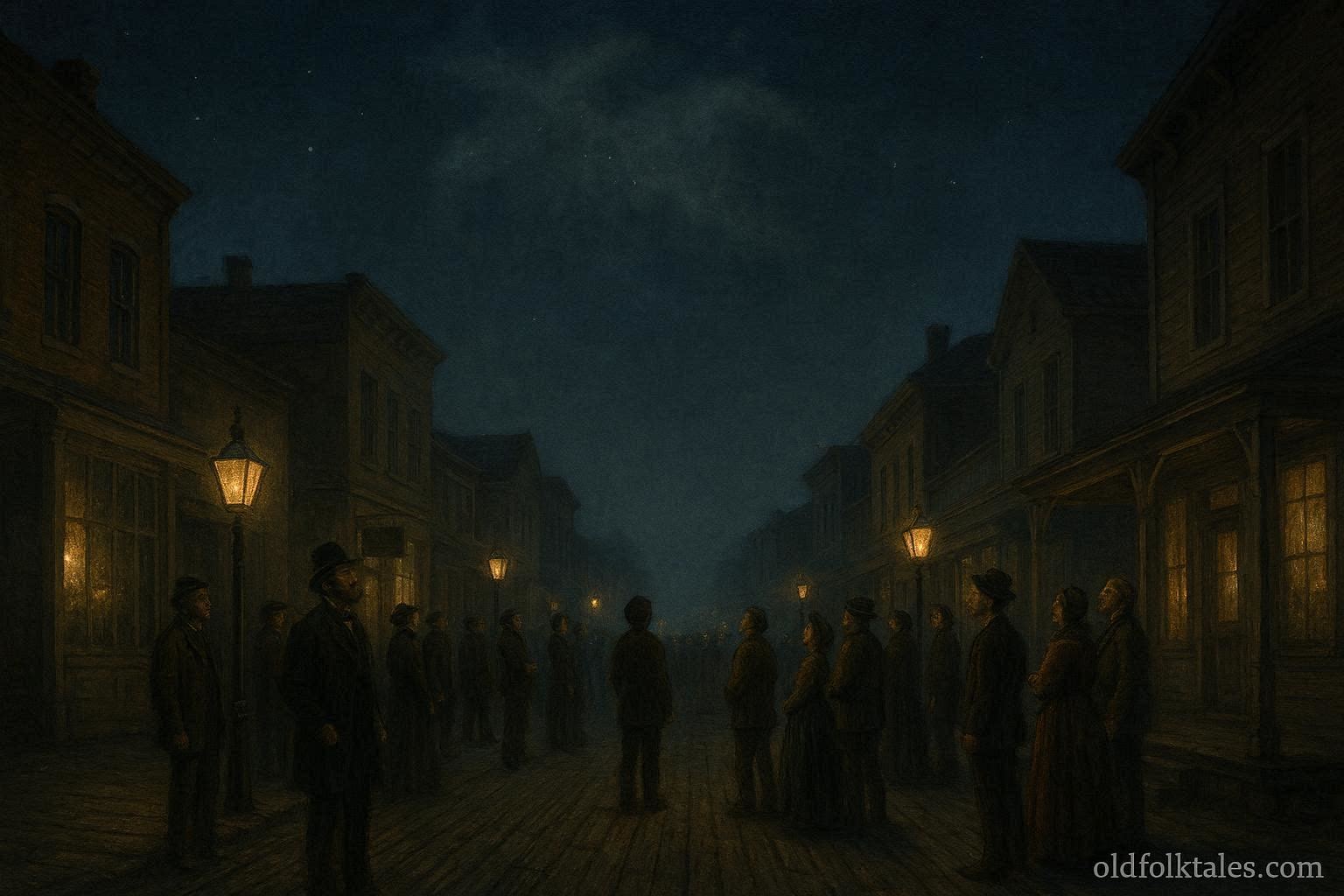 Residents of 1891 Crawfordsville Indiana looking at a mysterious shapeless object drifting in the night sky.