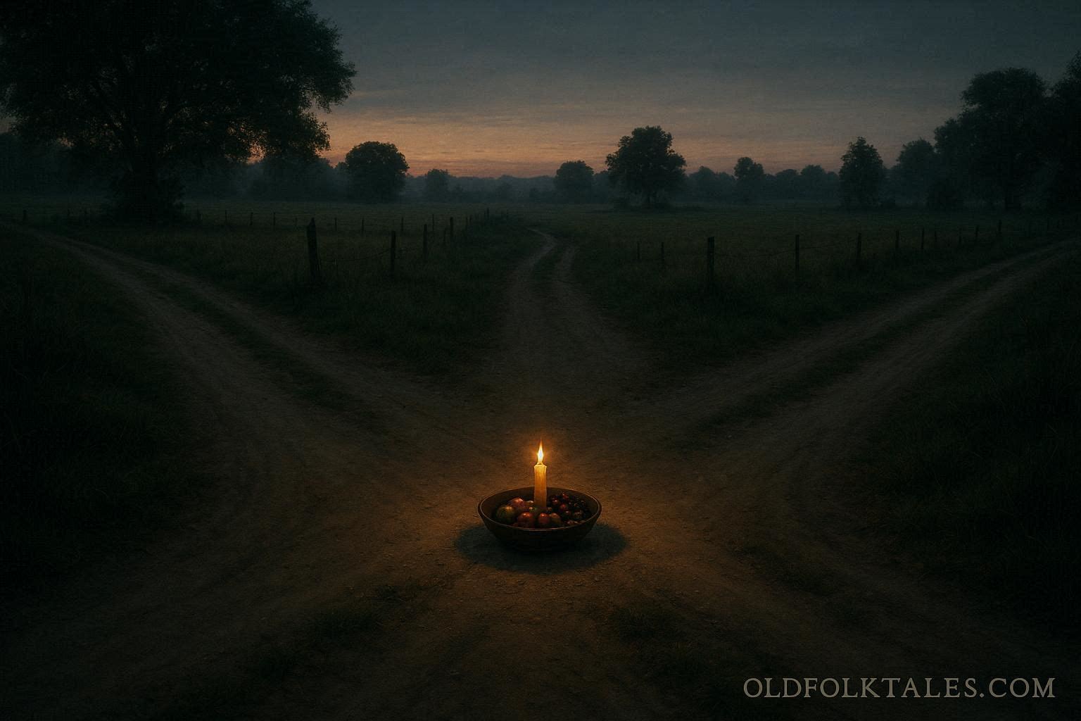 An offering placed at a quiet crossroads for healing