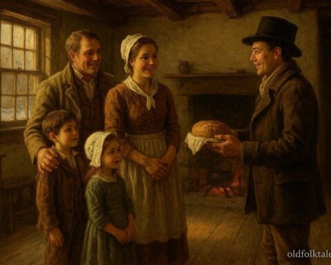 Family welcoming the first visitor on New Year’s Day representing an American superstition about luck and fortune