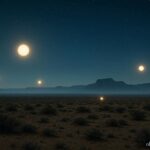 Glowing orbs hovering above the West Texas desert at night representing the Marfa Lights legend.