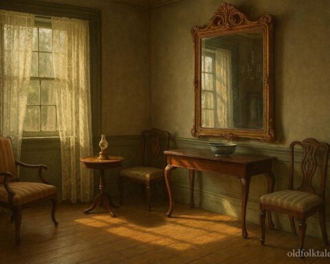 Antique mirror inside Myrtles Plantation reflecting the room with historical furnishings, representing the haunted mirror legend.