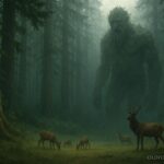 Giant forest guardian standing among tall trees protecting wildlife in the wilderness