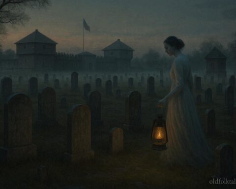 Ghostly woman walking among graves at Fort Gibson cemetery searching for a soldier