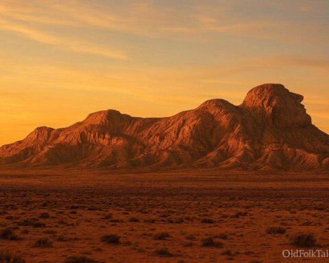 Mountain range in Colorado shaped like a sleeping warrior under sunset sky