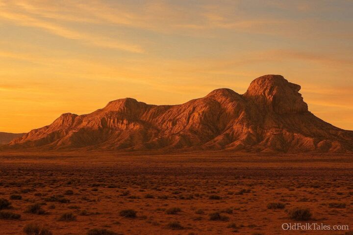 Mountain range in Colorado shaped like a sleeping warrior under sunset sky