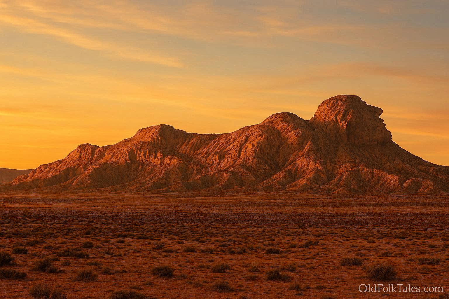 Mountain range in Colorado shaped like a sleeping warrior under sunset sky