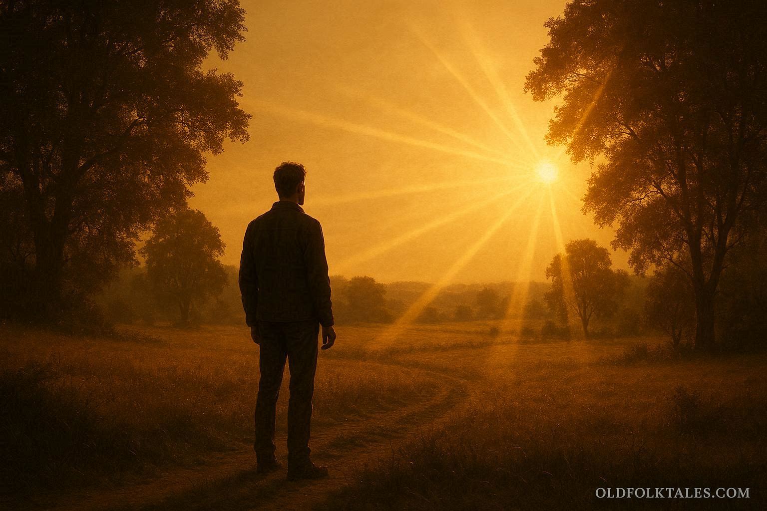 Man standing in a rural field experiencing a mysterious extra year of time