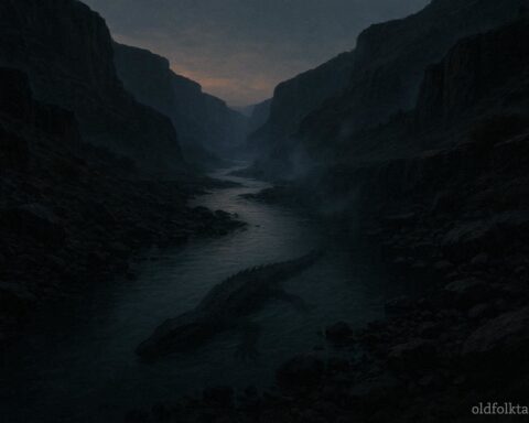 Reptilian creature gliding beneath the waters of Oregon’s Owyhee River representing the cryptid legend