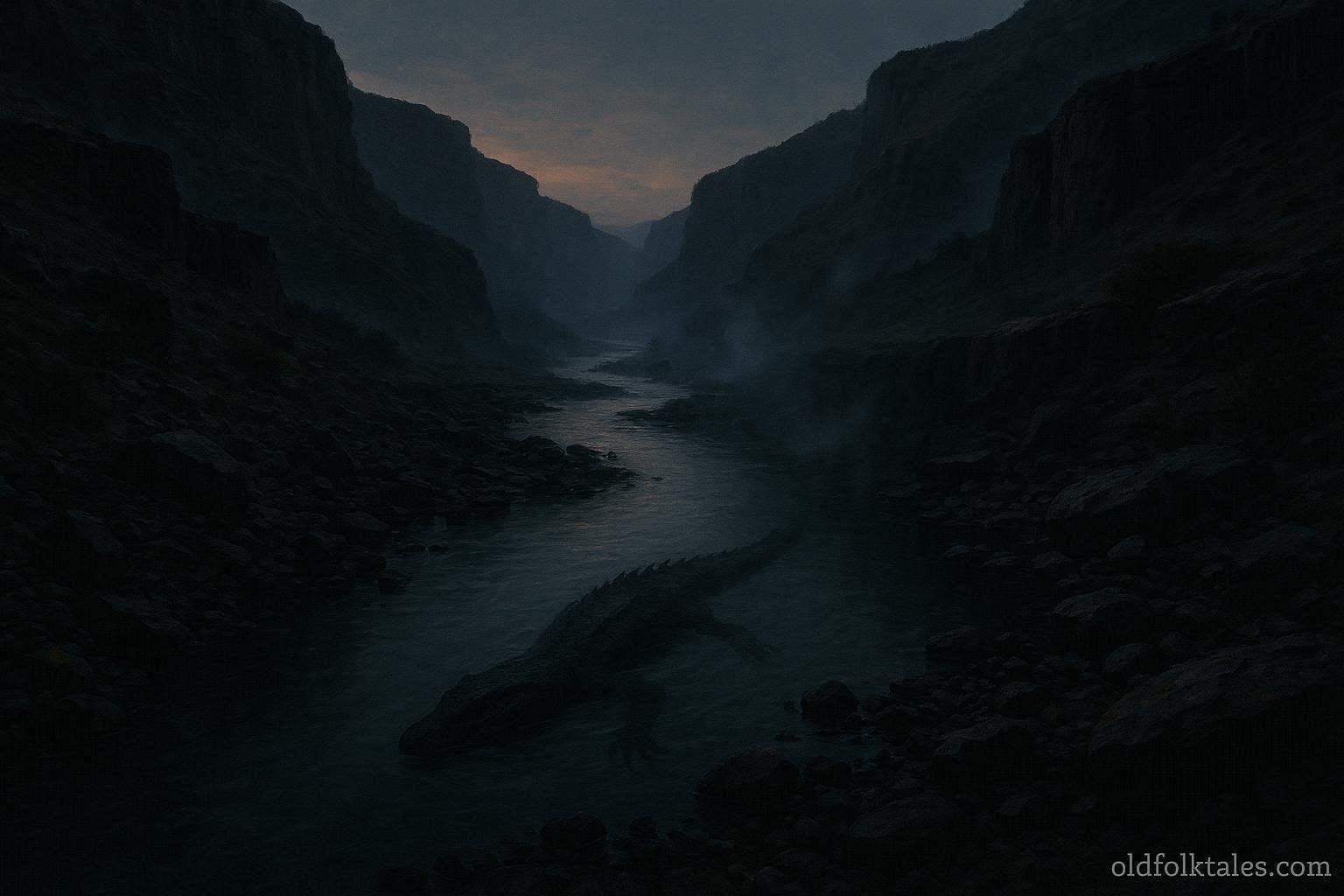 Reptilian creature gliding beneath the waters of Oregon’s Owyhee River representing the cryptid legend