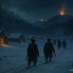 Mysterious glowing fires on snowy hills guiding soldiers near Valley Forge