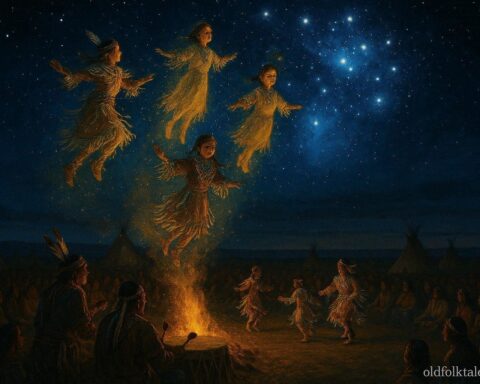 Young dancers rising into the sky and becoming the Pleiades star cluster