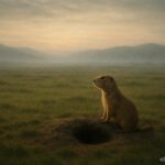Prairie dog standing at the entrance of its burrow on the Great Plains representing the Lakota legend of the prairie dog guardian