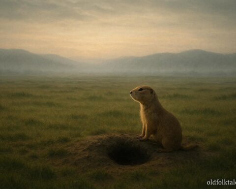 Prairie dog standing at the entrance of its burrow on the Great Plains representing the Lakota legend of the prairie dog guardian