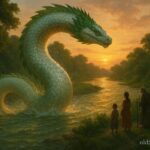 Giant serpent guarding a sacred river, inspired by the Choctaw water guardian legend
