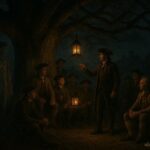 A ghostly soldier standing guard near the Liberty Tree in colonial Boston